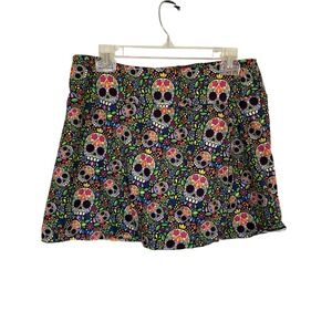 Love Love Sugar Skull Floral Athletic Skort Large Multicolor Day of the Dead